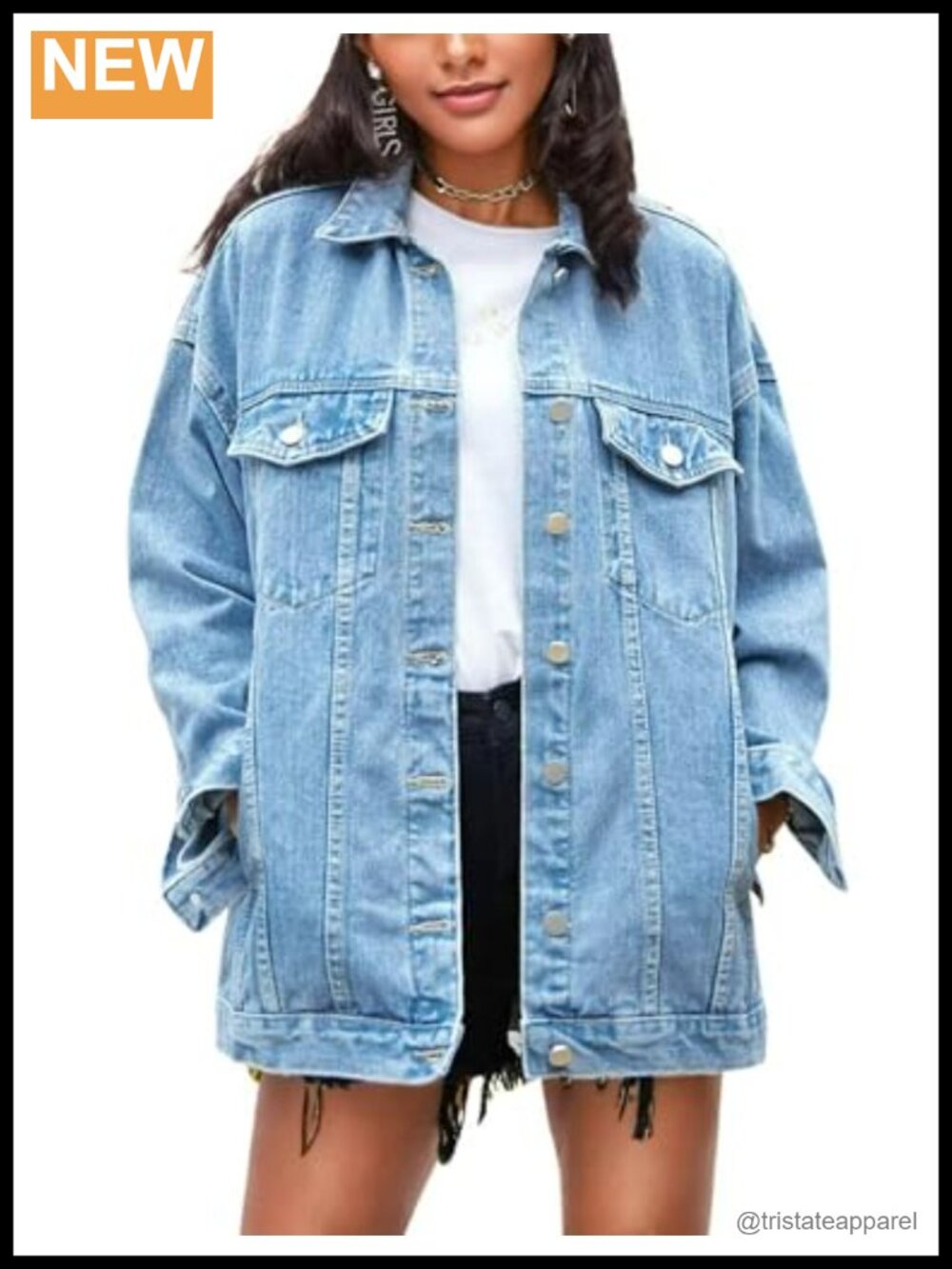 Oversized Denim Jacket Women Mid Long Casual Jean Coat Loose Fit